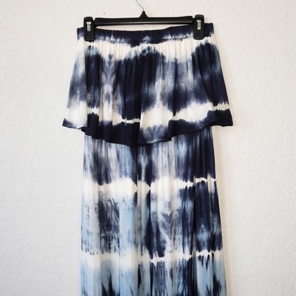 NWT Raviya Navy Tie Dye Strapless Maxi Swimsuit Cover Up Size Small - Picture 4 of 9